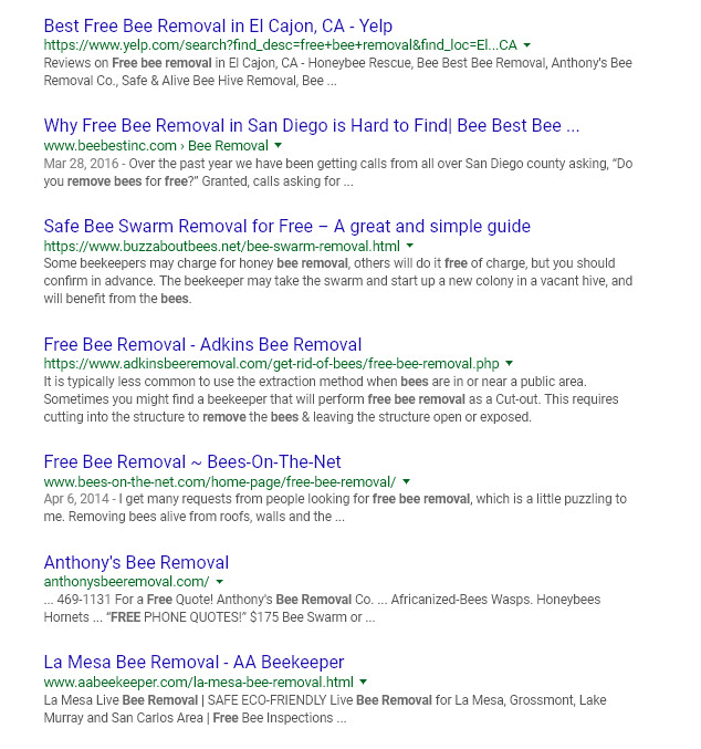 free-bee-removal-google-serps